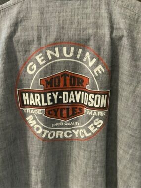 Harley-Davidson Gray Short Sleeve Button-Up Work Shirt with Patch